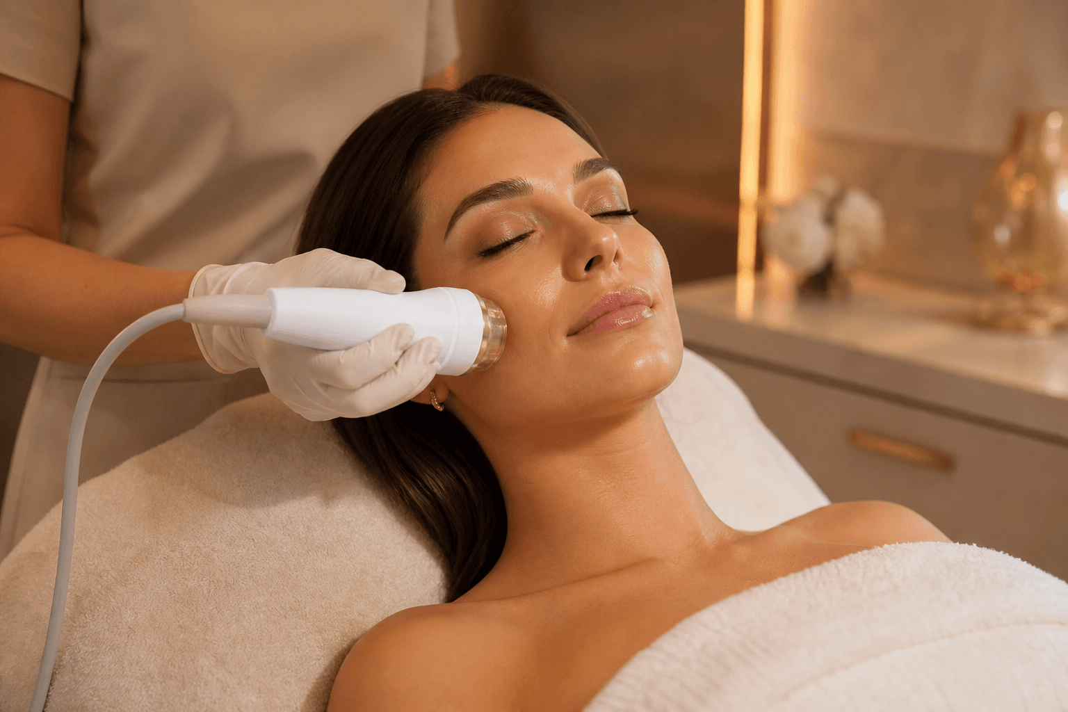 Client receiving a professional facial treatment at The Glow Sanctuary in Solihull and Birmingham
